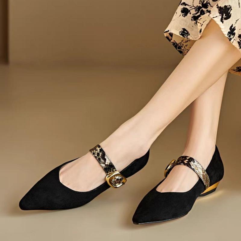 Fashion Retro Style Women Mary Jane Shoes Fashion Serpentine Band Thin Low Heel Shallow Pointed Toe Single Shoes Ladies Office Pumps