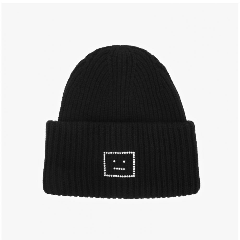 Čepice s obličejem Acne Studios s kamínky C40390 Černá 900