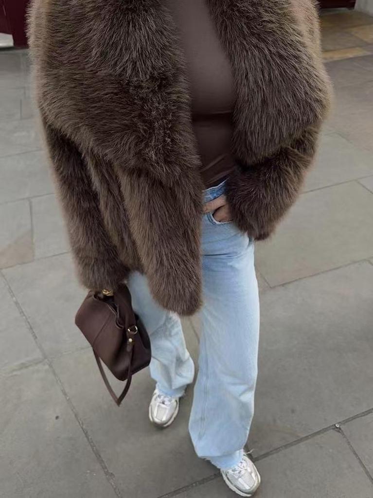 Women's Cross-Border Faux Fox Fur Coat - Plush, Regular Style
