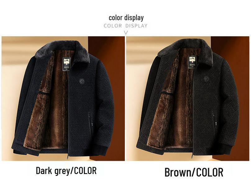 Men's Winter Fleece-Lined Corduroy Jacket with Shearling Collar - Warm Casual Coat for Middle-Aged and Older Men
