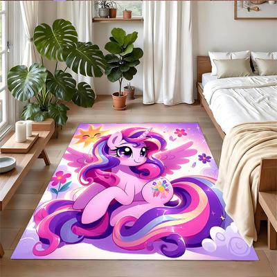Anti‑Slip Crystal Velvet Floor Rug, Unicorn Design Carpet for Indoor Living Bedroom Home Decoration