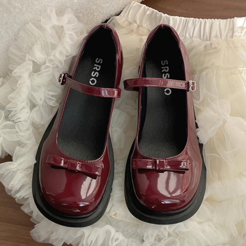 Fashion Mary Jane 2025 French High-heels New Bow Leather Shoes Round Toe British Style Women's Shoes Fashion Comfortable Buckle Pumps