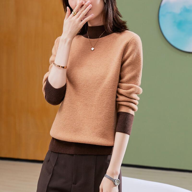 

TUHUANG Women s 100% Pure Wool Semi-High Collar Knitted Sweater 2XL