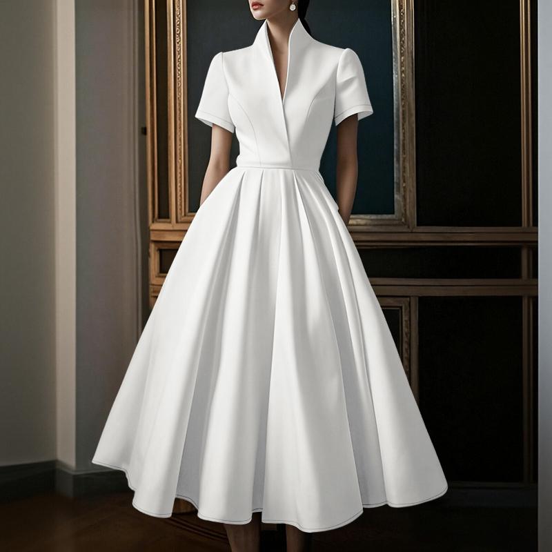 ZANZEA Women Casual V-Neck Short Sleeve Elegant A-line Long Dress S белый