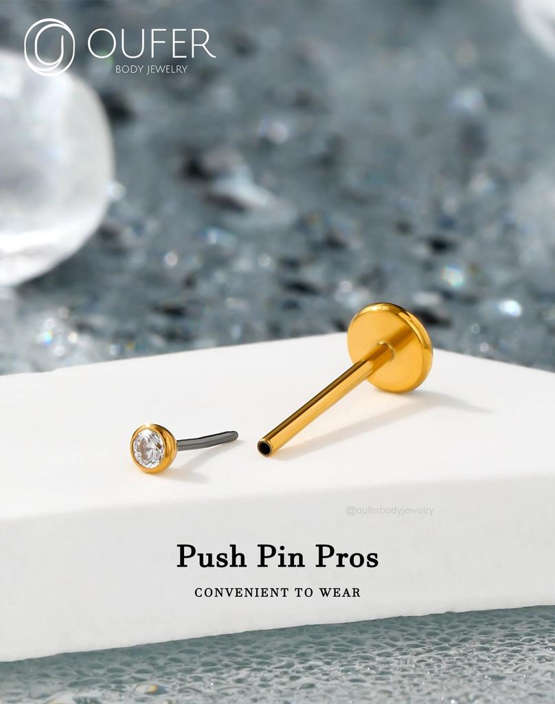OUFER Body Piercing Titan 20G Lip Nose Piercing Stud 5681012mm Label Earring Jewelry Threadless Nose Bar Push-in Trague Conch Lobe Piercing Bar