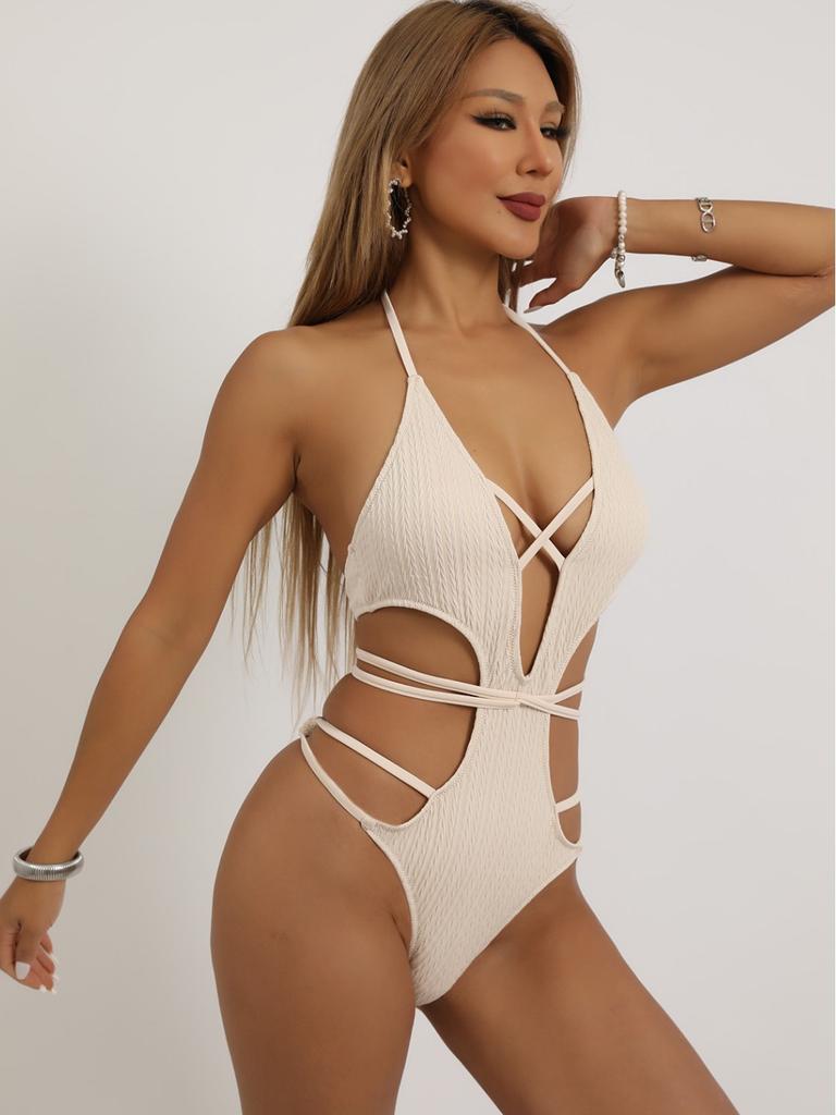 Sexy Swimsuit Women's 2025 New Lace-up Cutout One-piece Swimsuit Women's Fashion
