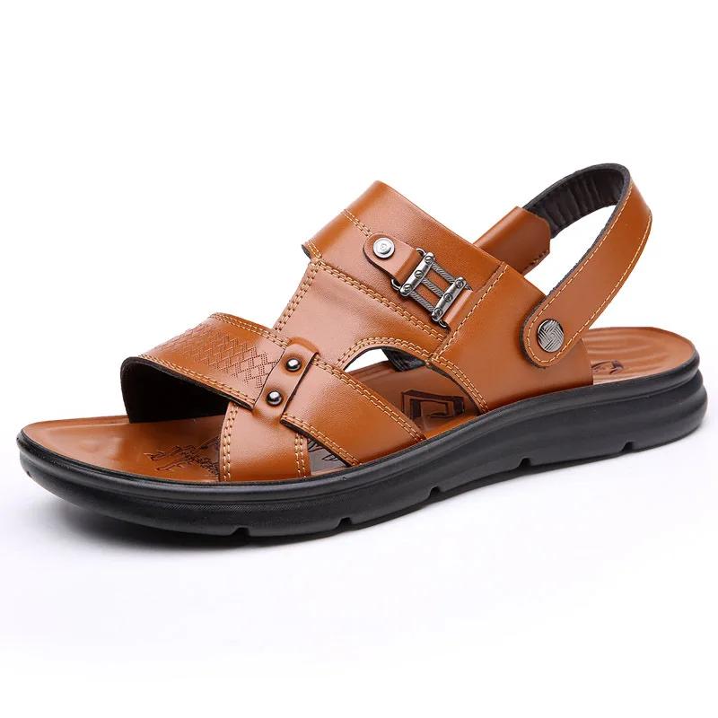 New Men Genuine Leather Sandals Summer Fashion Leisure Slipper Shoes Cool Soft Beach Shoes