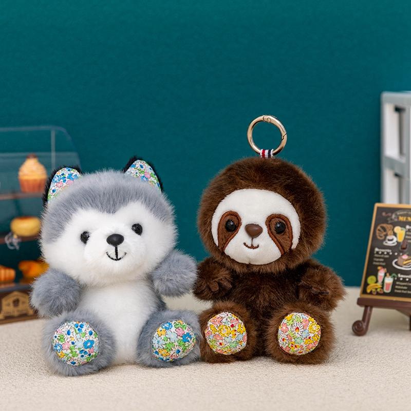 11Cm Floral Cute Animal Plush Pendant Stuffed Zoo Small Fatty Animal Plushie With A Ring Donkey Raccoon Decor For Bag Gift