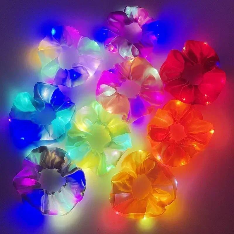 1pcs LED Luminous Hair Scrunchies Light Up Hair Scrunchies Elastic Light Women Girls Hair Bands for Halloween Christmas Party