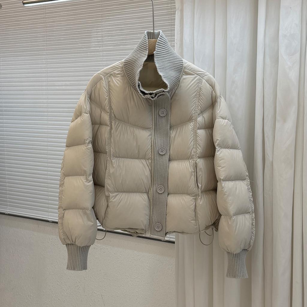 White Duck Down Knitted Splicing Down Jacket Women's Short Loose Winter New Super Good-looking Small Bread Jacket