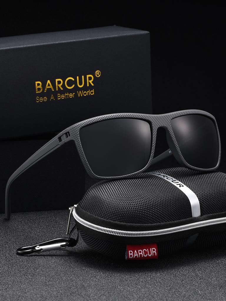 Gafas de Sol Clásicas para Hombre Marca BARCUR Comodidad Duradero Montura Rectangular de PC Lente TAC Versátil Edad Gafas de Sol Polarizadas