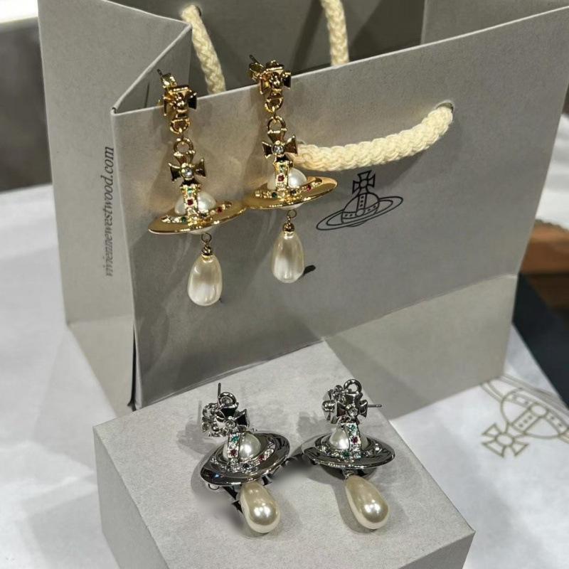 

Empress Dowager Tu Xingxing Gold Saturn Earrings: Rhinestone Studs & Pearl Drops for Women золотий