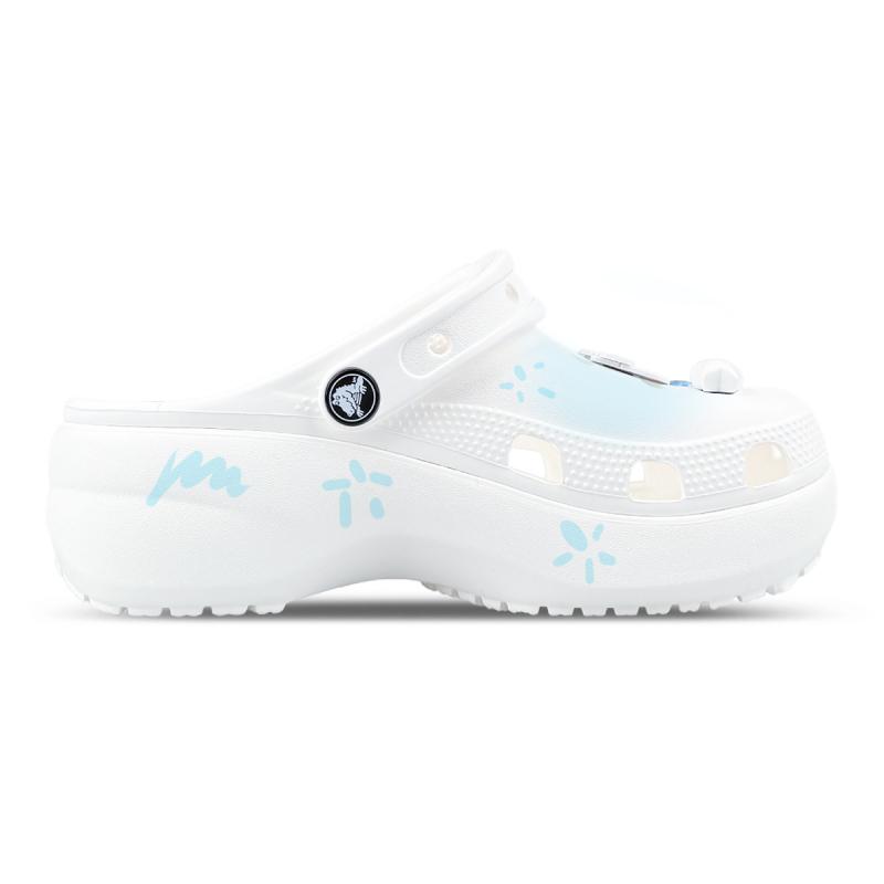 Crocs Classic Platform Clog ZR Zhiran Blue Flower Sea Bow Cute Hole Shoes for Men and Women in White and Blue
