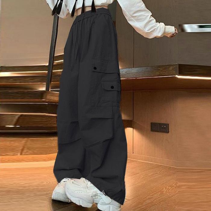 

Dopamine Women s Slimming Wide-Leg Cargo Pants - Korean Style, Casual, Straight-Leg for Spring, Summer, Autumn XL чорний