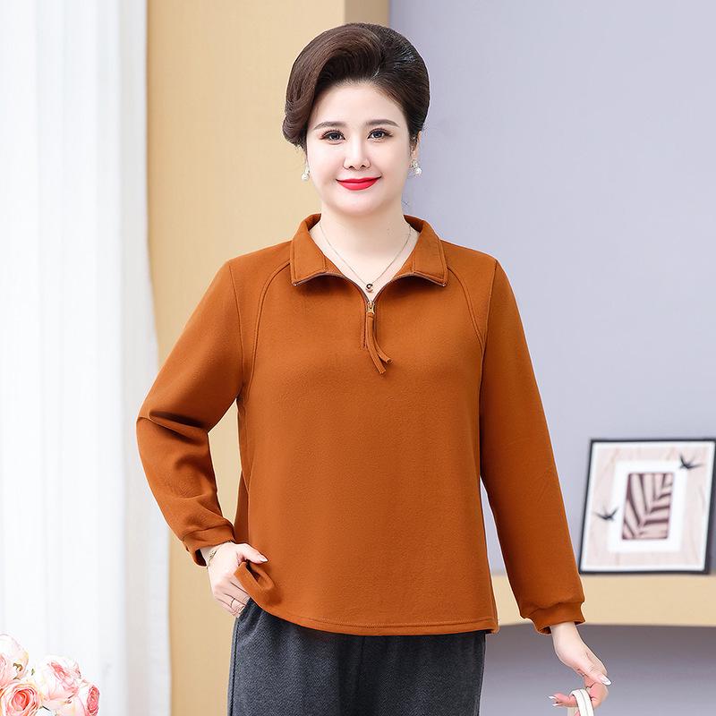Women's Plus Size Velvet Long-Sleeve T-Shirt and Warm Base Layer Set for Middle-Aged and Elderly