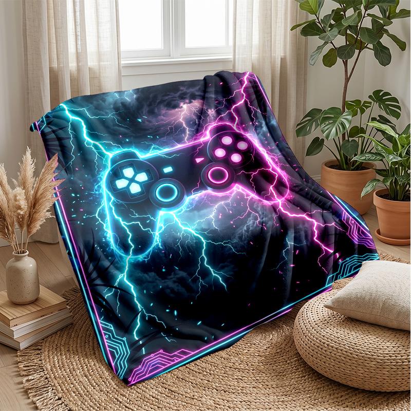 Neon Game Controller Lightning Theme blanket Lightweight Warm Flannel Blanket Decorative Throw Blanket for Home Decoration