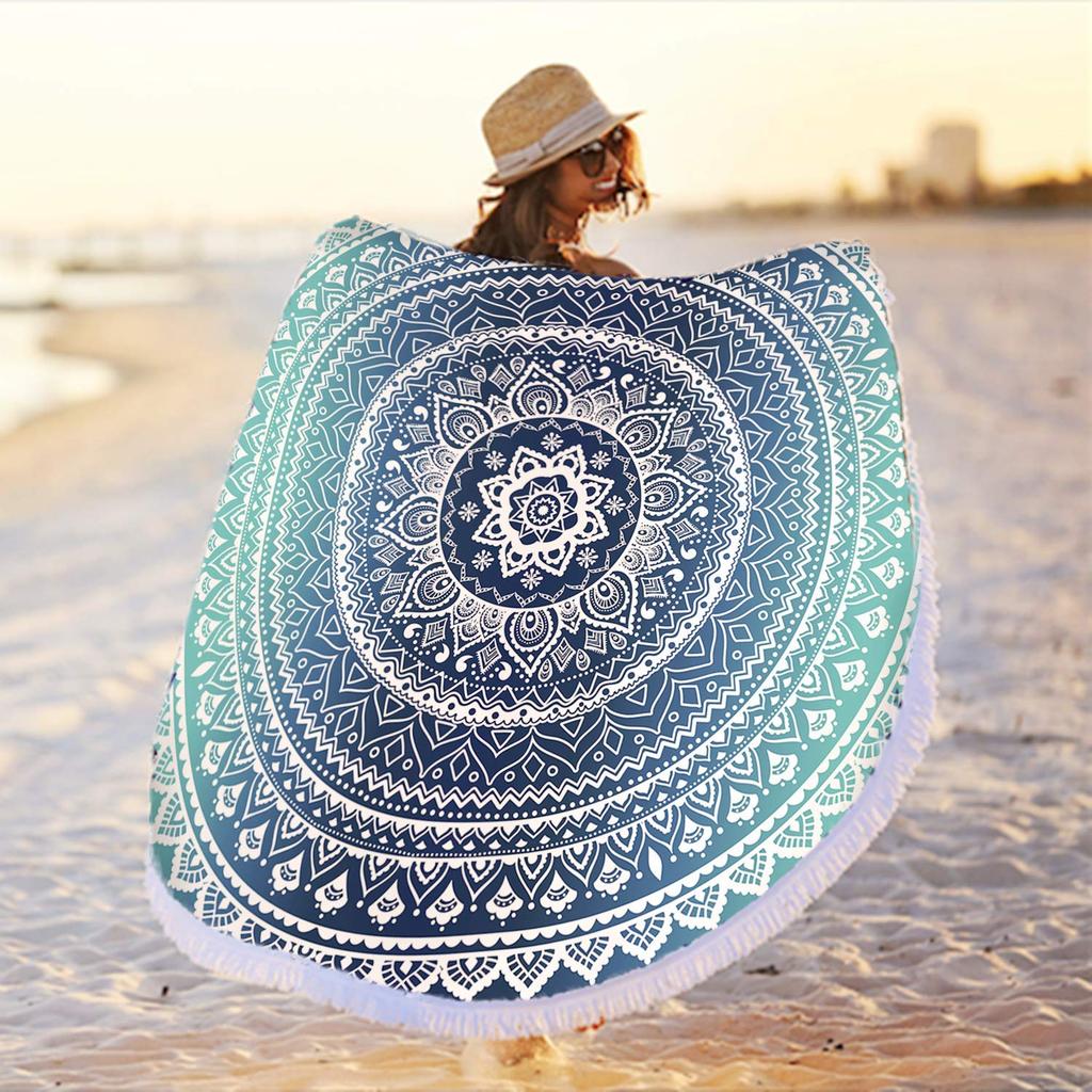 Round Gold Yellow Mandala Beach Towel Blanket,Microfiber Soft Sand Free Large Water Absorbent Beach Blanket Swim Pool Towel