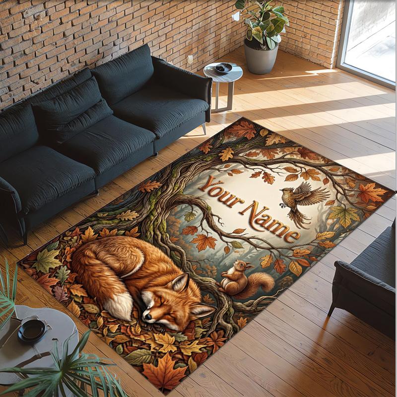 Forest Nature Theme Crystal Velvet Rug Personalized Custom Name Text Soft Floor Mat Home Decor