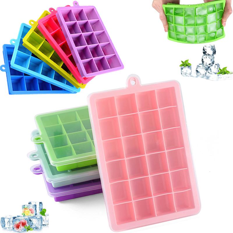 24 Grids Ice Tray Mold Food Grade Silicone Ice Tray with Lid Ice Cube Mold Drinks Whiskey Cocktails Tools Ice Mold Trays Lids