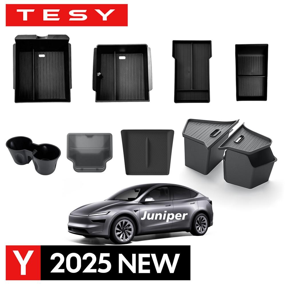 for Tesla New Model Y Juniper Launch 2025 Console & Armrest & Rear Trunk Storage Bins Side Box Organiser Watercup Accessories
