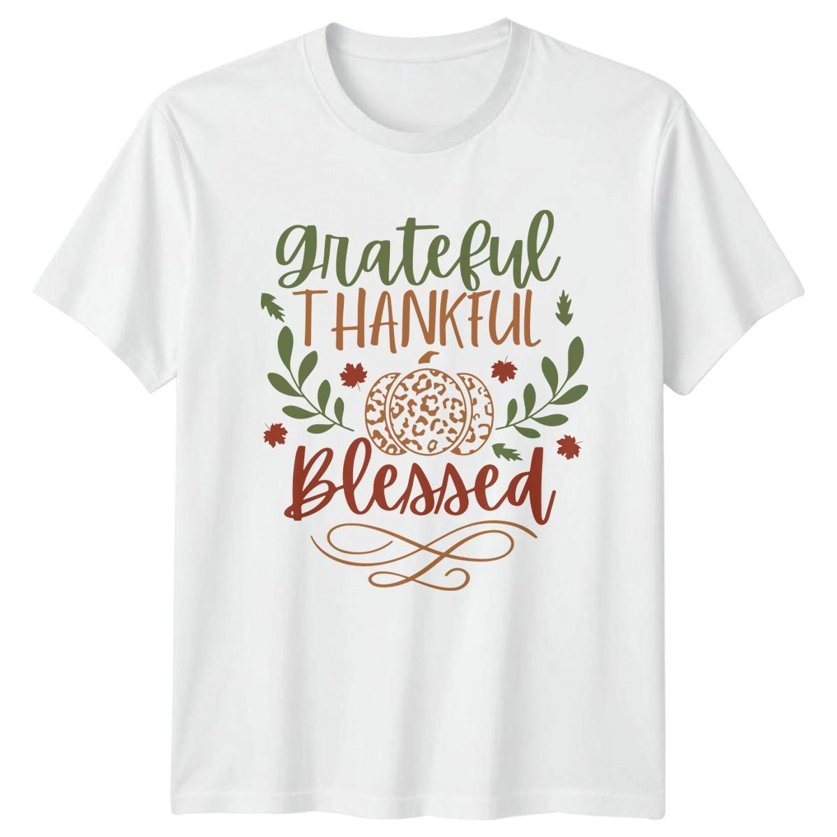 Grateful Thankful Blessed Autumn Leopard T-Shirt Autumn Thanksgiving Lifestyle L