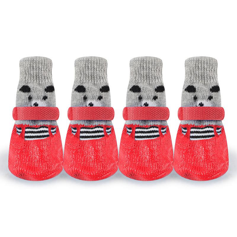 

4Pcs/set Cute Pet Dog Shoes Rubber Cotton Socks Waterproof Non-slip Dog Rain Snow Boots Socks Footwear For Puppy Small Cats Dogs M6x4.3cm fit 1.5-4kg
