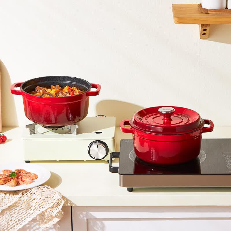 GLASSLOCK 2.8L Red Flame Enamel Pot