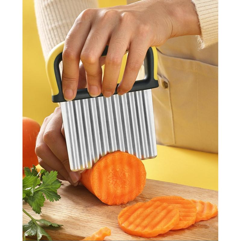 Wellenförmiger Kartoffelschneider aus Edelstahl mit sichererer Schutzabdeckung, scharfe Stahlklinge, Schneidwerkzeug für