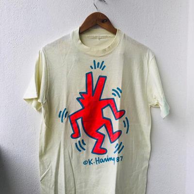 Vintage Original 80er K Haring ''Neon Dog'' Pop Art s 1986 Streetwear Fash T-Shirt