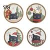 Cute Animal Wall Art Christmas Black Cat Decor, Layered Wooden Hanging Sign, Round 2D Creative Layout Flat Decoration for Living Room Bedroom And Hall