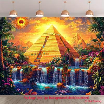 2D Ancient Egypt Sunset Backdrop, Pyramid & Jungle Themed Background Clot