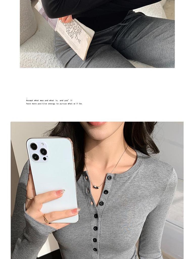 Women's Early Autumn Korean Style Slim Fit Long Sleeve Half-Open Collar Shirt
