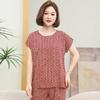 Fashionable Summer Outfit Set for Middle-aged Moms: Stylish Round Neck Short-Sleeve Top & Plus Size Two-Piece Set