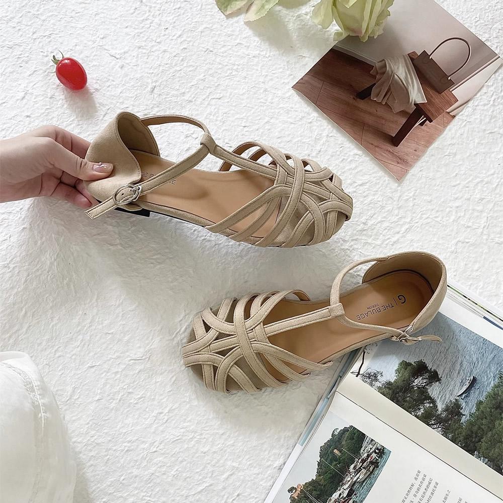 

Beige Heeled Sandals Fashion Womens Shoes 2025 Buckle Open Toe Large Size Black Luxury New Low Comfort Peep Flat Big Summer 34 жовтий