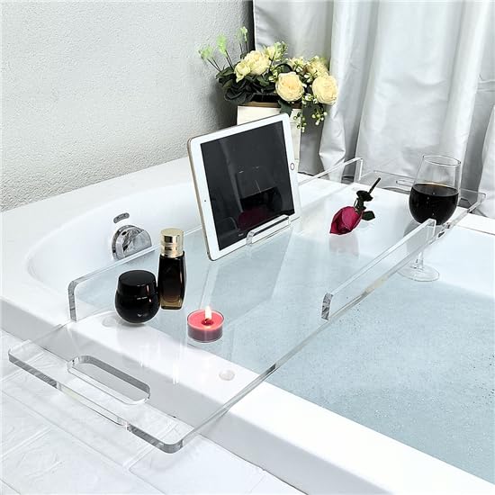 

Waterproof Mildew Resistant Transparent Bath Tray Luxury Style Acrylic Bathtub Tray Bath Tray Bathtub Caddy Bath Reading Shelf SPA Bathtub Table Easy