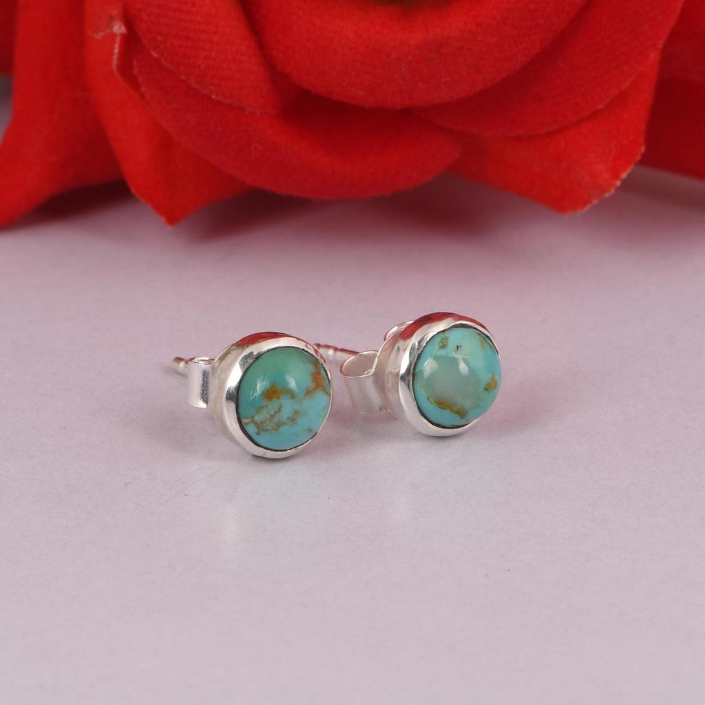 Natural Kingman Turquoise Hammered Stud Earrings.