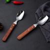 HANYANG New Wooden Handle Tableware Household Items 304 Stainless Steel Small Soup Spoon Steak Fork Dessert Spoon Tableware