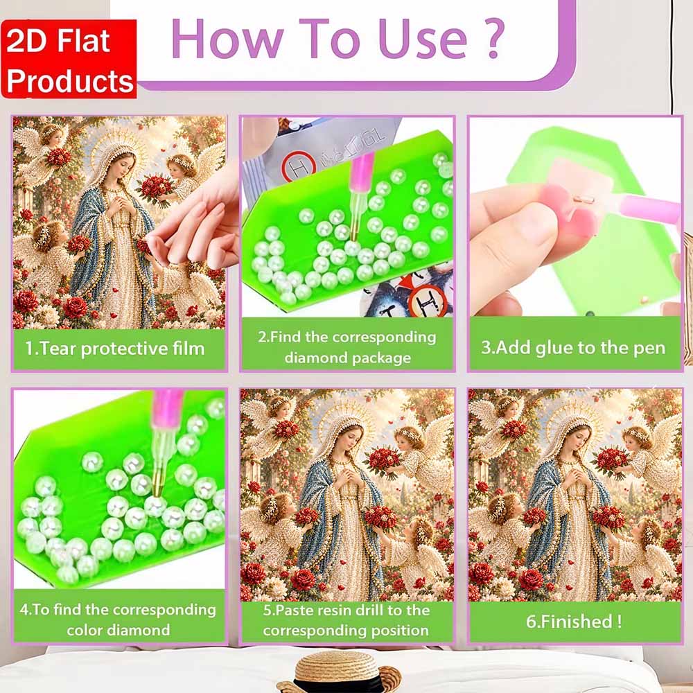 Pearl Painting 5D DIY Decorative Painting. Virgin Mary And Angels With Red Roses. Cute Birthday Gift. Handmade Art Painting