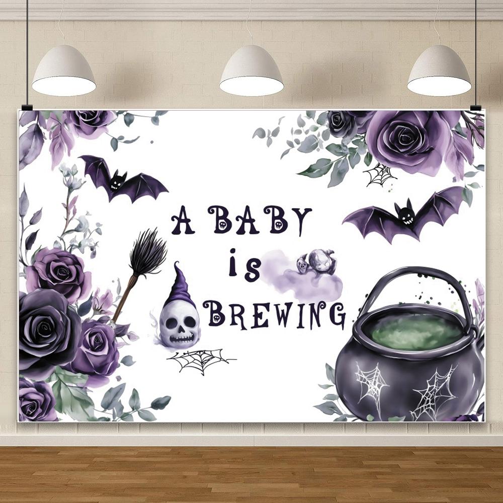 Halloween Decorations Baby Shower Backdrop A Baby Is Brewing Ghost Witch Cauldron Floral For Photo Studio Halloween Party Decor