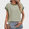 2025 Women's Striped Summer Knit Loose T-Shirt, European and American Style, Round Neck.