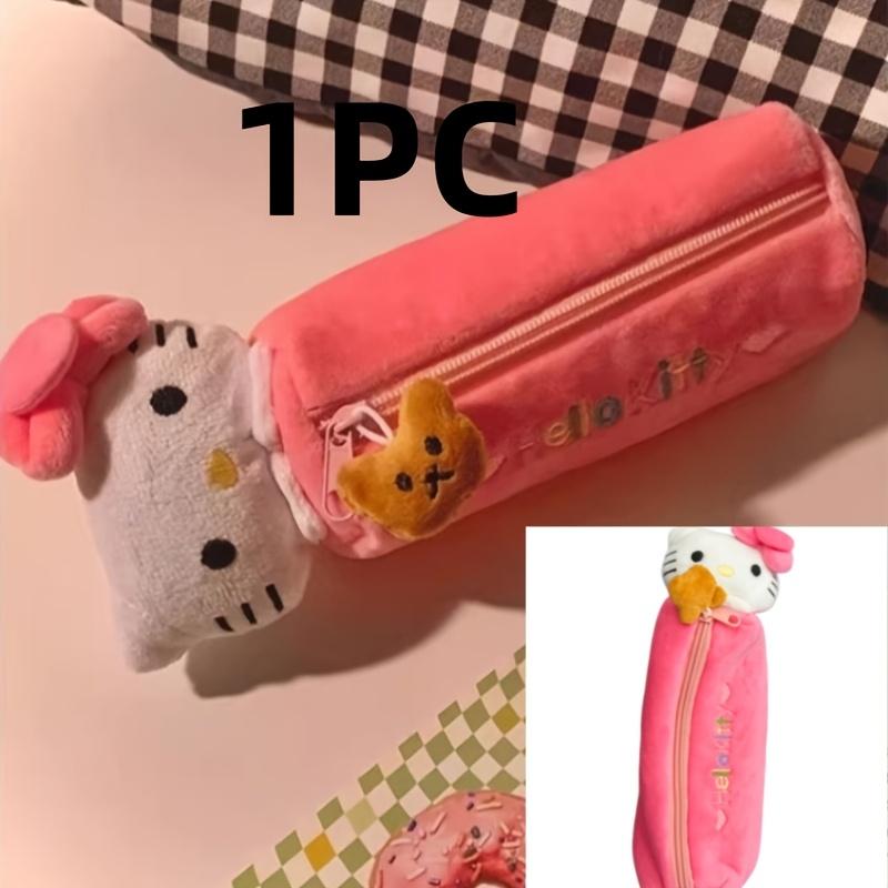 Miniso Plush Pen Case for Room and Office Zippered Portable Pen Holder with Hello Kitty Avatar and Icon