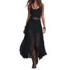 Women's Sleeveless Tank Dress Mesh Patchwork Ruched A-line Long Dress Summer Flowy Beach