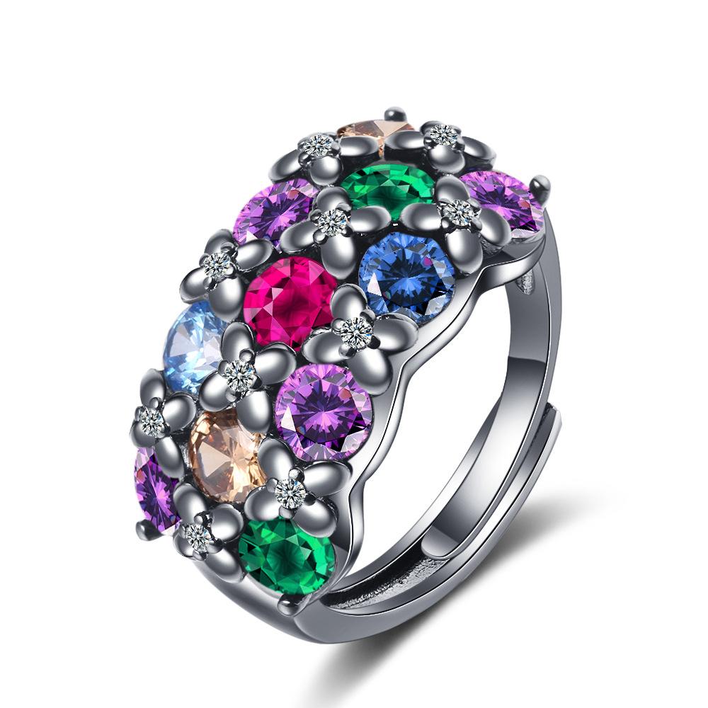 Copper Fashion Trend Colored Zircon Black Gold Ring Birthday Party Anniversary Gift