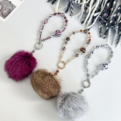 High-End Autumn/Winter Fox Plush Phone Chain: Cute Crystal Pearl Bag Pendant Ornament