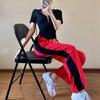 Summer New Women Drawstring Elastic High Waist Pocket Sports Loose Straight Pants