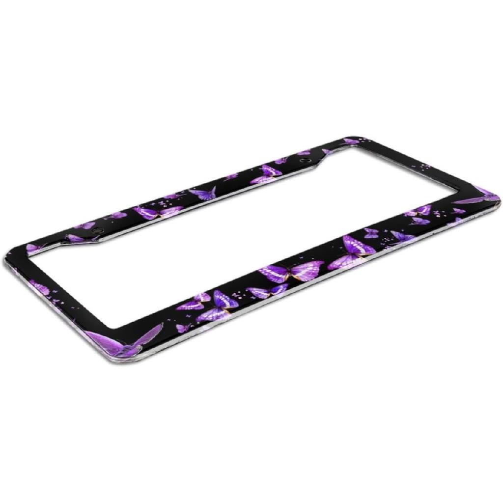 Purple Butterfly License Plate Frame - 1 Pack Personalized Aluminum Car License Plate Cover Butterfly License Plate Holder Universal US-Canada 2 Hole