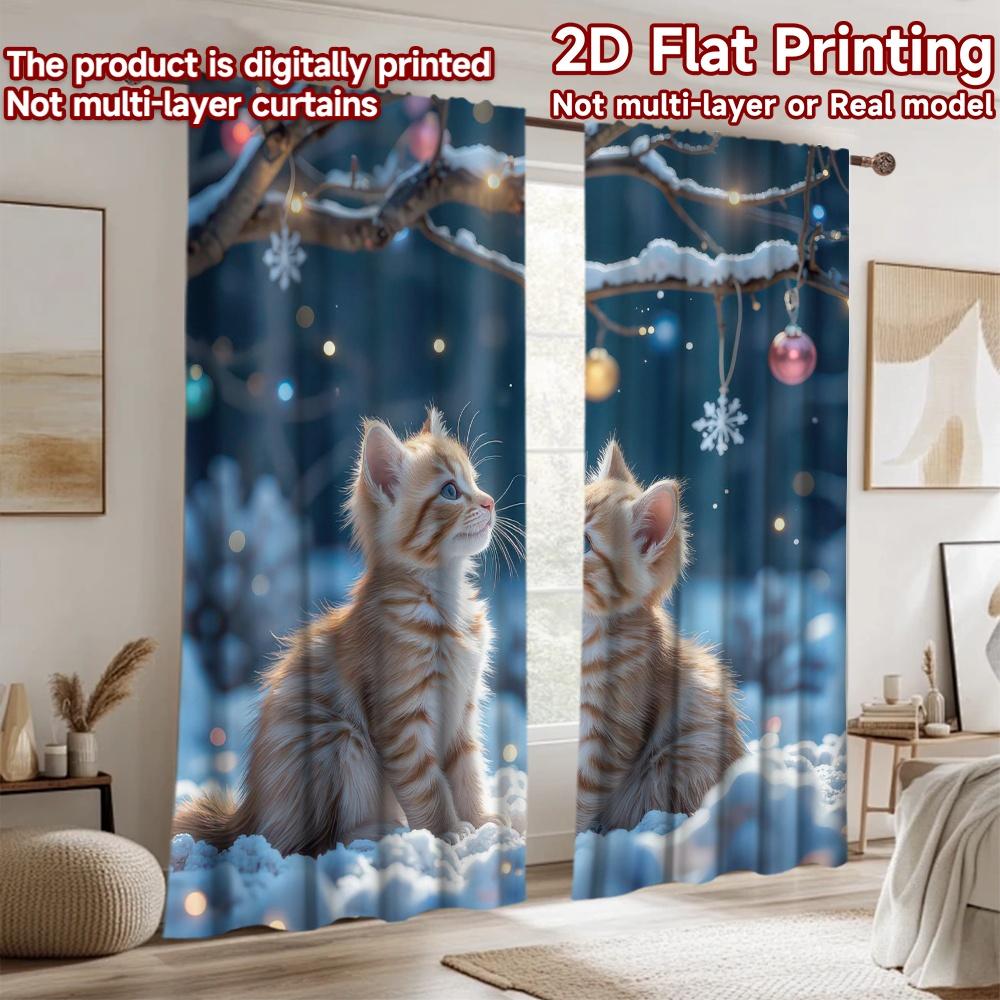 2D flat Photography Backdrop Party Backdrop Christmas Kittens in Snow 100% Polyester Festive Backdrops Perfect for New Year
