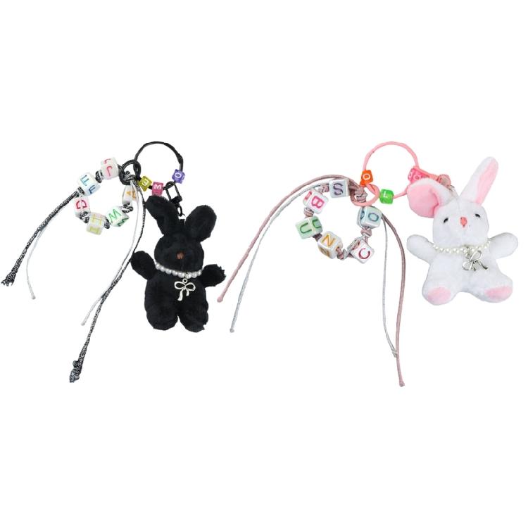 Lovely Hangings Decorations Sweet Plush Rabbits Bead Keychain Pendant Keyring Decoration Bag Hangings Ornament