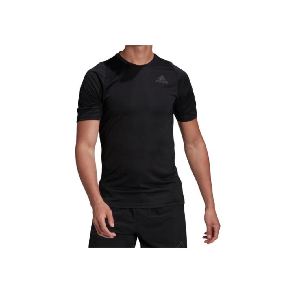 Adidas Solid Color Logo Print Sports Round Neck Short Sleeve T-Shirt Men Tops Black HC0409