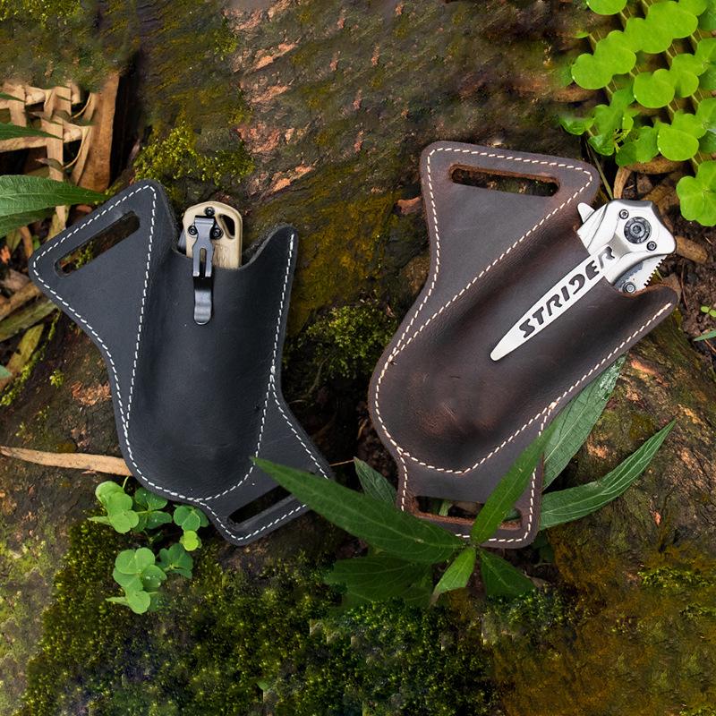 1Pc Sheath Cover Pants Protector Bag Cowhide Fold Knife Leather Sheath Scabbard Straight Pocket Knife Cover Bag Outdoor Tool